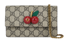 GG Cherry Clutch On Chain, Canvas, Beige, 203887, DB/B/S, 3*